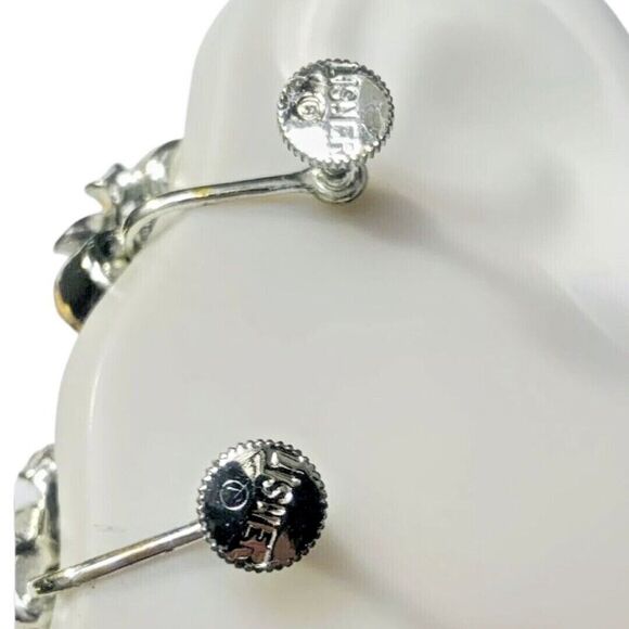 Lisner Crystal Flower Stud Earrings Signed Screw Backs Silver Shimmering - Picture 3 of 12